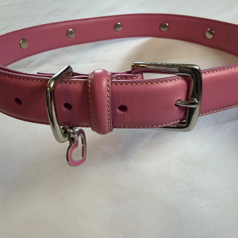 Coach Pink Leather Heart Studded Dog Collar XL 8848 Silver Tone Hardware - Picture 5 of 8